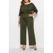 Lovely Casual Hubble-bubble Sleeves Army Green Plu