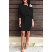 Lovely Casual Batwing Sleeves Black Mini Dress