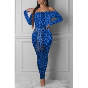 Lovely Casual Leopard Printed Blue Ankle Length Dr