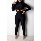 Lovely Trendy Hollow-out Black One-piece Jumpsuit