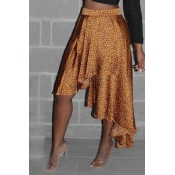 Lovely Trendy Printed Asymmetrical Gold Skirt