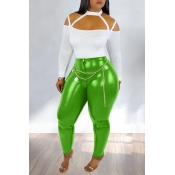 Lovely Chic Hollow-out Green Two-piece Pants Set