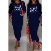 Lovely Casual Letter Printed Dark Blue Two-piece P