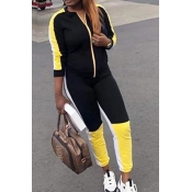 Lovely Trendy Color-lump Patchwork Yellow Two-piec