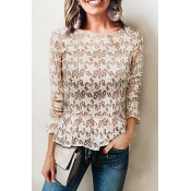 Lovely Trendy Round Neck See-through Apricot Cotto