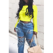 Lovely Casual Dew Shoulder Yellow Blouse