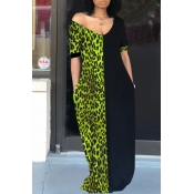 Lovely Casual Patchwork Leopard Printed Green Floo