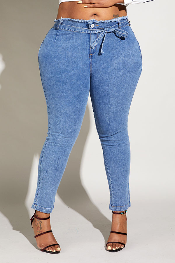Lovely Casual Skinny Baby Blue Plus Size Jeans