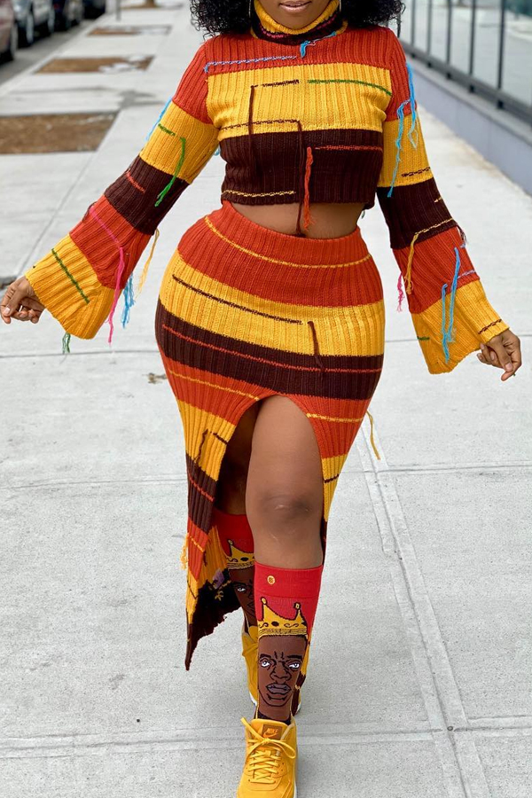 Lovely Casual Color-lump Patchwork Multicolor Two-piece Skirt Set