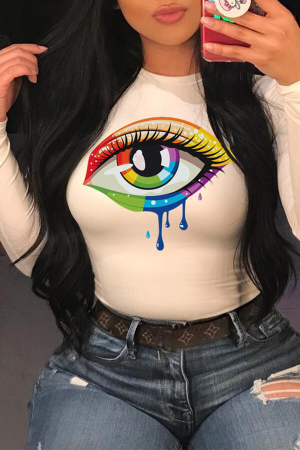 Lovely Casual Eye Printed White T-shirt
