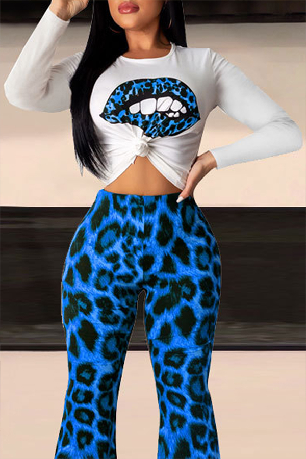 Lovely Casual Lip Printed Blue T-shirt