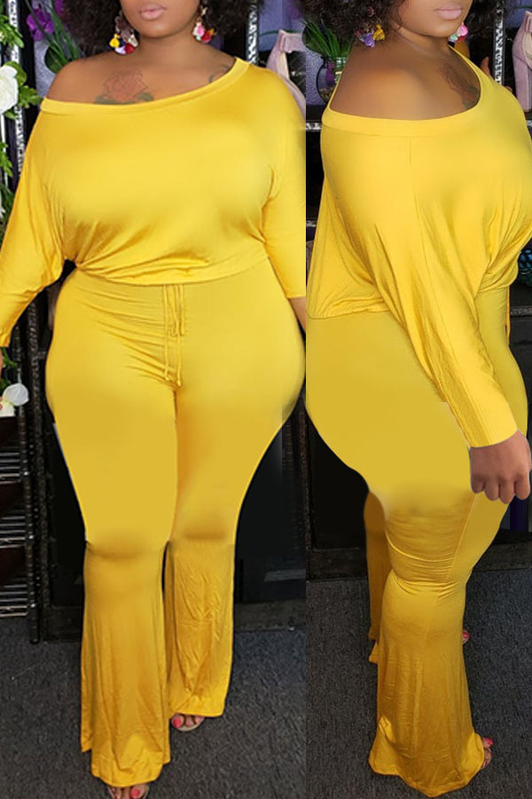Lovely Trendy One Shoulder Yellow Plus Size One-piece Jumpsuit