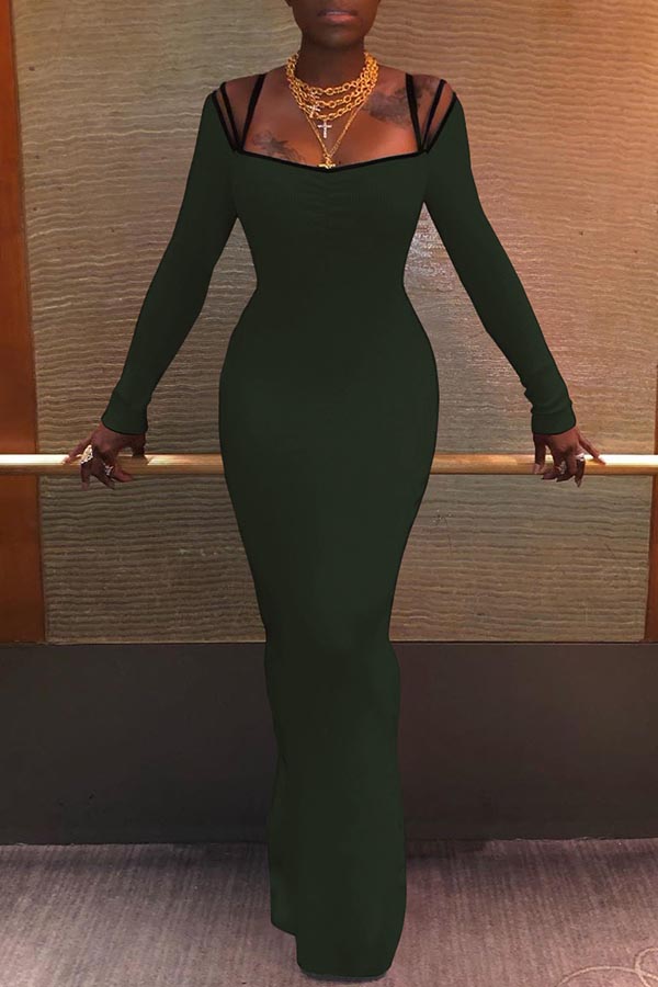 Lovely Sexy Spaghetti Straps Skinny Army Green Ankle Length Dress