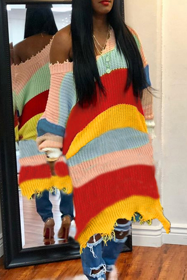 Lovely Casual Striped Multicolor Mid Calf Dress