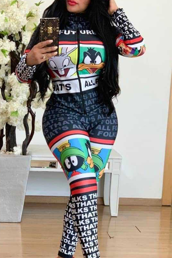 Lovely Trendy Printed Black One-piece Jumpsuit