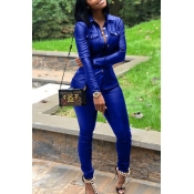 LW Street Turndown Collar Buttons Design Royal Blu