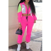 Lovely Casual Turndown Collar Patchwork Pink Two-p