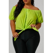 Lovely Trendy Buttons Decorative Green Plus Size B