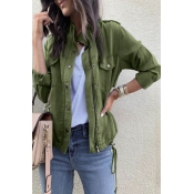 Lovely Plus Size Single Breasted Army Green Jacket