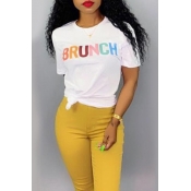 Lovely Casual O Neck Letter Printed White T-shirt