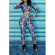 Lovely Chic Printed Multicolor Two-piece Pants Set