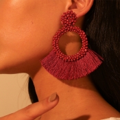 Lovely Trendy Tassel Design Wine Red Earring