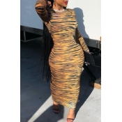 LW Round Neck Zebra Striped Bodycon Dress