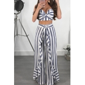 Lovely Casual Striped Blue Two-piece Pants Set