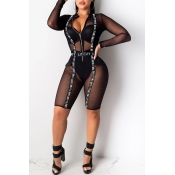 Lovely Sexy Letter Printed Black One-piece Romper(