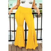 Lovely Casual Flared Yellow Plus Size Pants