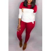 Lovely Casual Patchwork Red Two-piece Pants Set