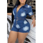Lovely Casual Printed Skinny Blue One-piece Romper