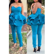 Lovely Sweet Flounce Design Baby Blue Two-piece Pa