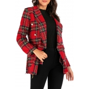 Lovely Casual Grid Printed Red Blazer