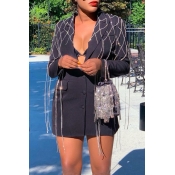 Lovely Casual Tassel Design Black Coat