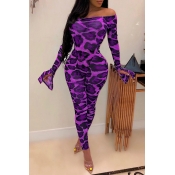 Lovely Sexy Leopard Printed Purple Two-piece Pants