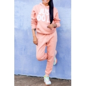 Lovely Casual Hooded Collar Letter Printed Light P