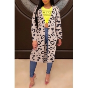 Lovely Trendy Leopard Printed Khaki Cardigans