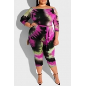 Lovely Leisure Printed Skinny Purple Plus Size One