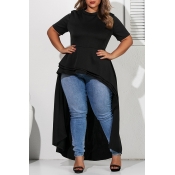 Lovely Casual Asymmetrical Black Plus Size Blouse