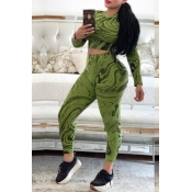 Lovely Casual Printed Skinny Green Two-piece Pants