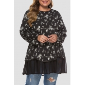Lovely Casual Printed Black Plus Size Blouse
