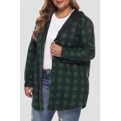 Lovely Casual Hooded Collar Plaid Printed Green Pl