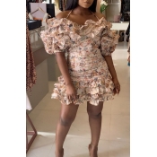 Lovely Casual Flounce Design Multicolor Mini Dress