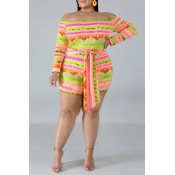 Lovely Casual Striped Printed Multicolor Plus Size