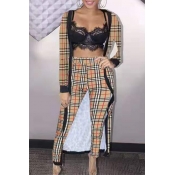 Lovely Casual Plaid Printed Khaki Two-piece Pants 