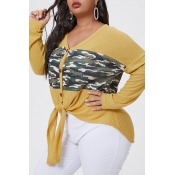 Lovely Casual Patchwork Yellow Plus Size Blouse