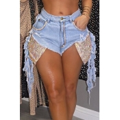 Lovely Casual Patchwork Blue Shorts