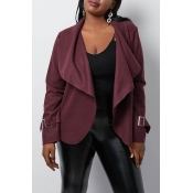 Lovely Casual Turn-down Collar Wine Red Coat