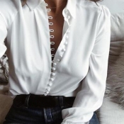 Lovely Trendy Turndown Collar Buttons Design White